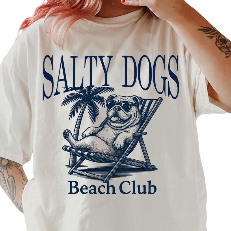 Salty Dogs Beach Club English Bulldog Shirt ~ Unisex Apparel Relaxed Fit Printed In The USA Clothing Womenswear Casual...