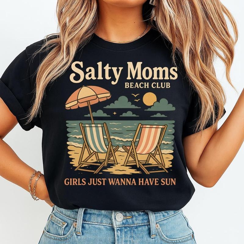Salty Moms Beach Club Girls Just Wanna Have Sun Retro Beach Summer For Shirts Hoodie Sweatshirt | PrintMintTees.com