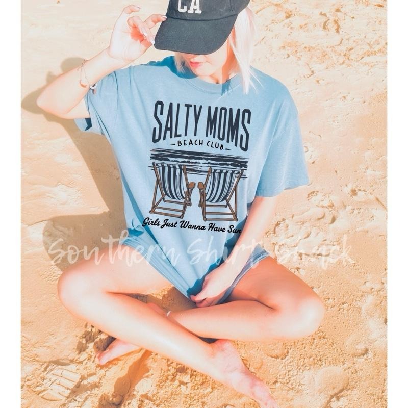 Salty Moms Beach Club T shirt  | Blue Jean comfort colors t shirt | Summer Beach T shirt Hoodie Sweatshirt