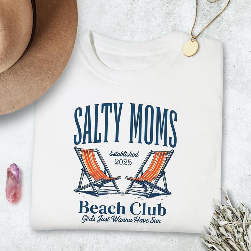 Salty Moms The Beach Club Shirt Trendy Summer Aesthetic Beach Shirt Retro Beach Girl Funny Sarcastic Hoodie Sweatshirt