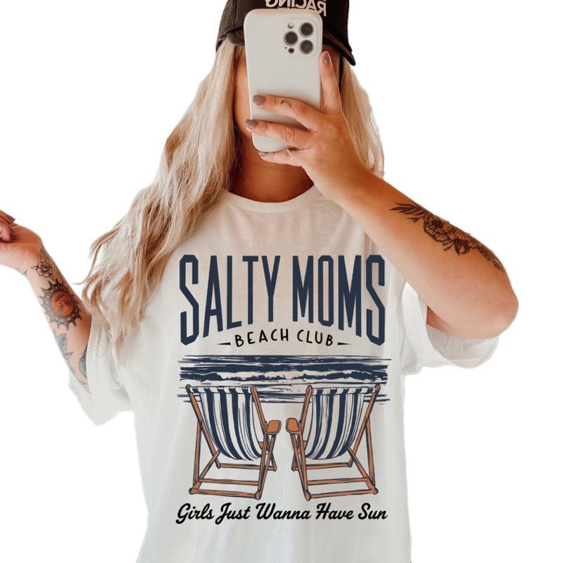 Salty Moms The Beach Club Shirt, Trendy Summer Mama Tshirt, Aesthetic Beach Shirt, Funny Sarcastic Mom Tee, Mothers Day...
