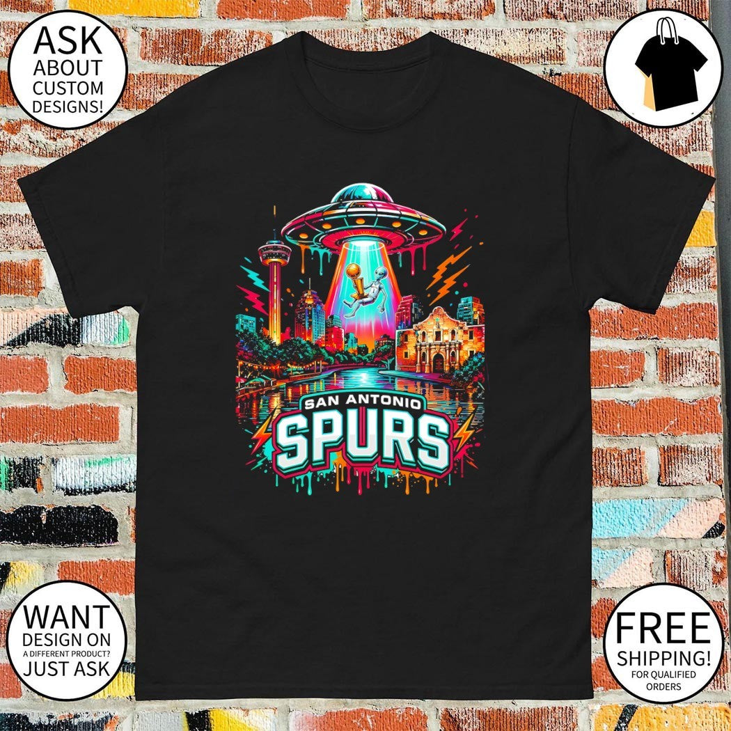 San Antonio Spurs Alien UFO Art Neon Texas Skyline NBA Finals Champions shirt
