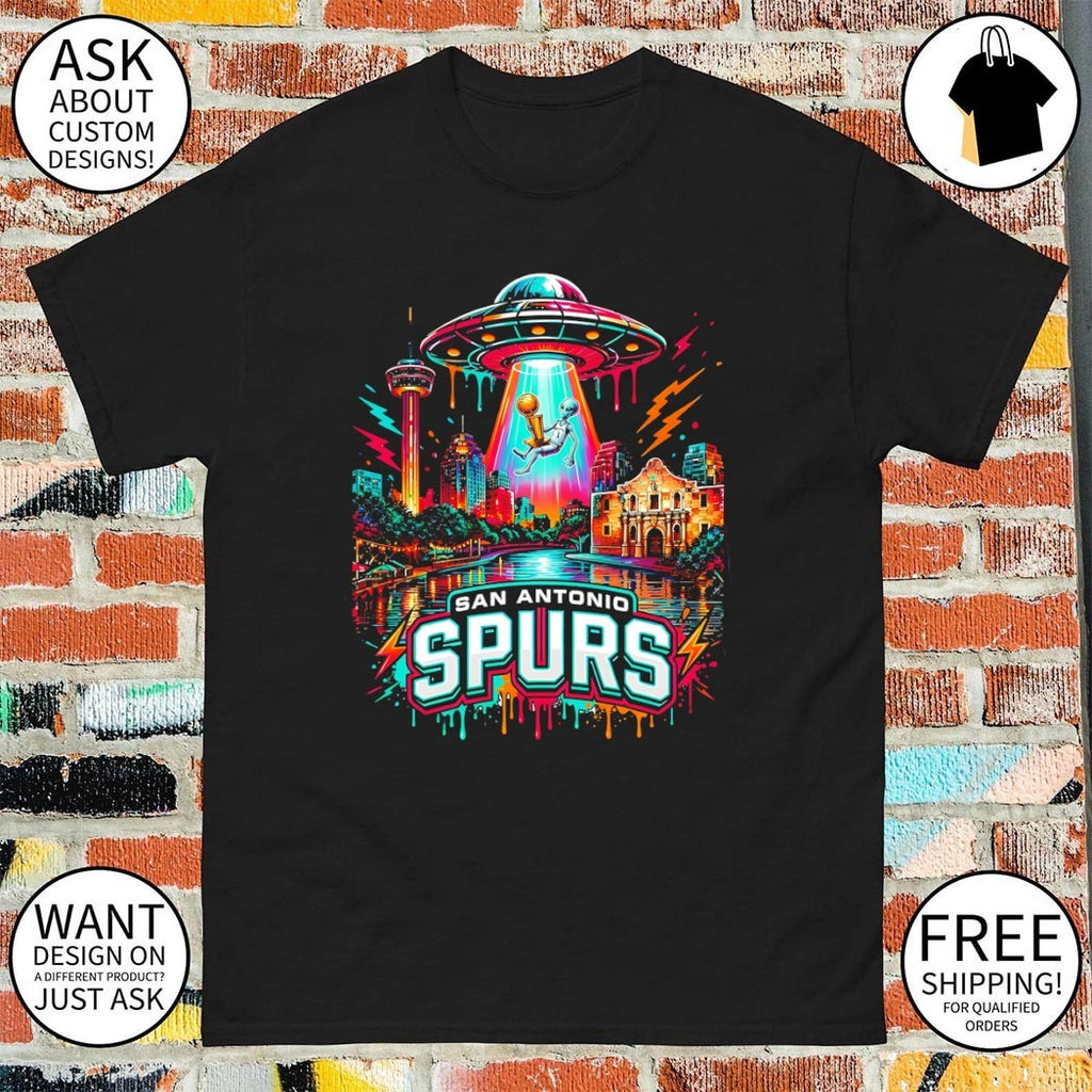 San Antonio Spurs Alien UFO Art Neon Texas Skyline NBA Finals Champions shirt
