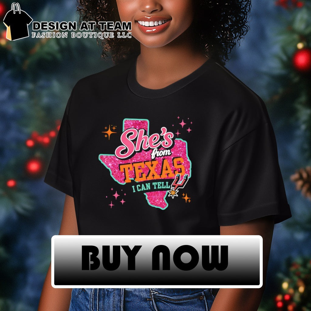 San Antonio Spurs glitter map apparel she’s from Texas i can tell shirt