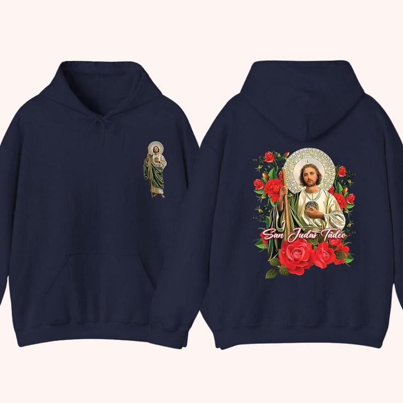 San Judas Tadeo 2 Sided Graphic Hoodie Casual Fleece Fabric Pullover Hooded Sweatshirt Trendy Tops for Unisex, Perfect...
