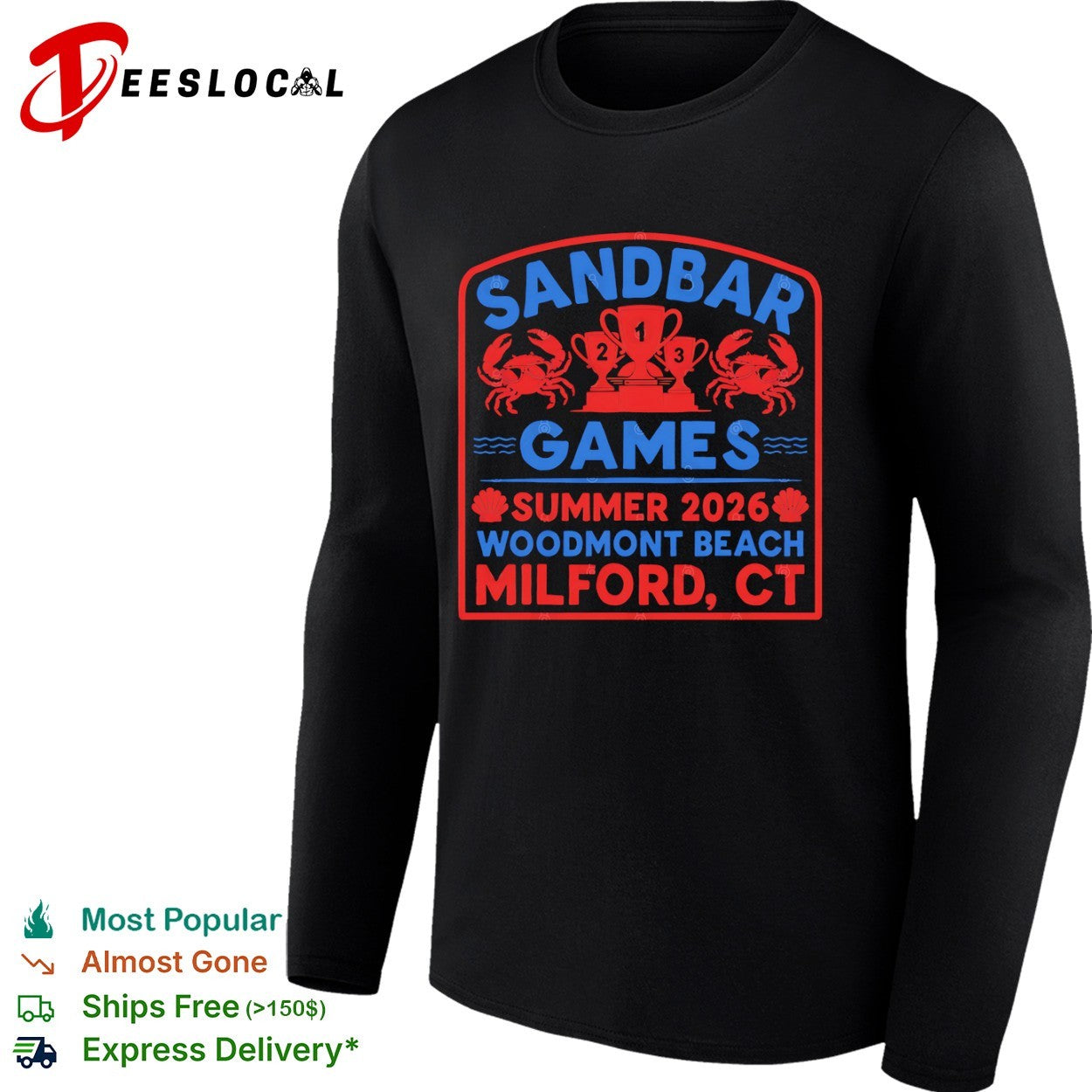 Sandbar Games summer 2026 Woodmont Beach Milford CT crab trophy shirt