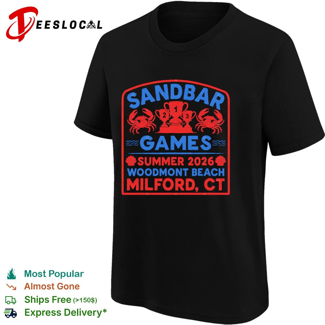 Sandbar Games summer 2026 Woodmont Beach Milford CT crab trophy shirt