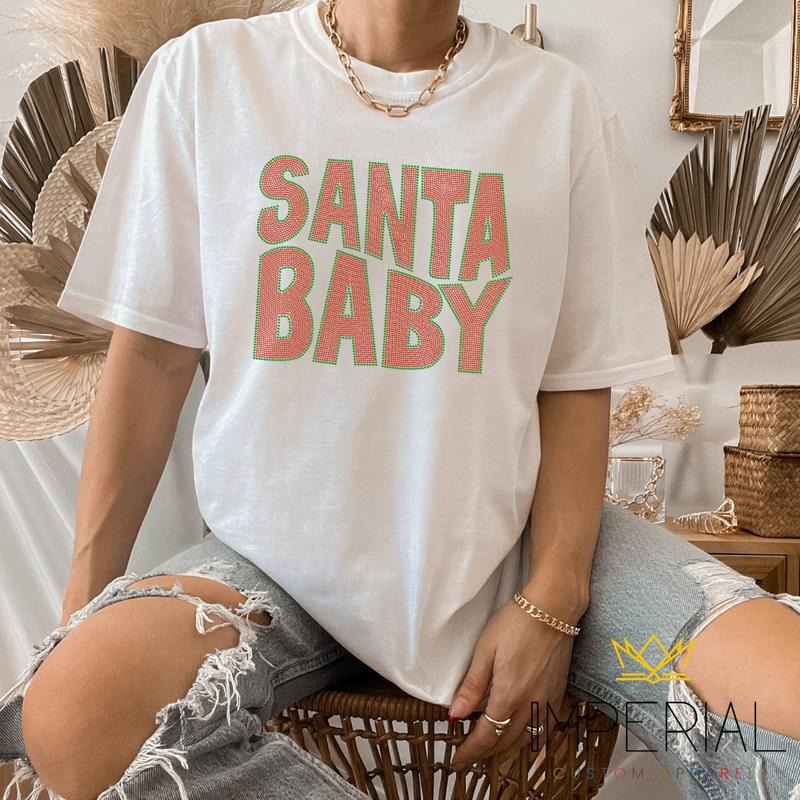 Santa Baby BLING T-Shirt,  Santa Baby Shirt, Christmas Bling Shirt, Xmas Bling Shirt Casual Hoodie Sweatshirt