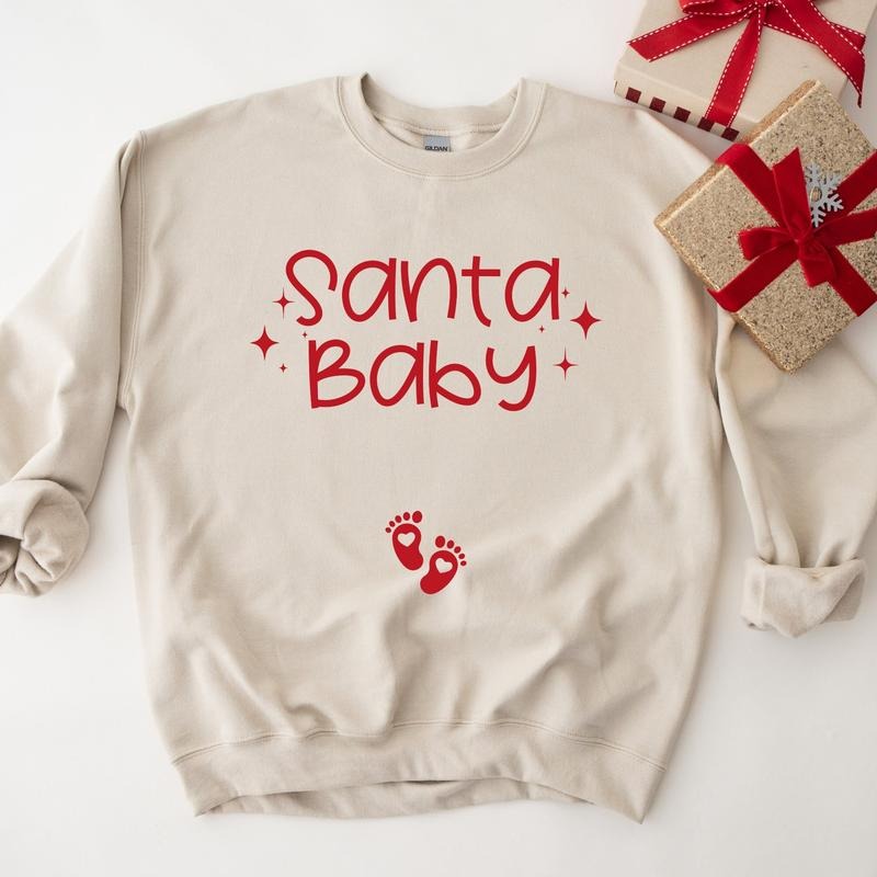 Santa Baby Sweatshirt, Christmas Pregnancy Announcement Sweatshirt, Christmas Pregnancy Reveal, Winter Pregnancy Shirt,...