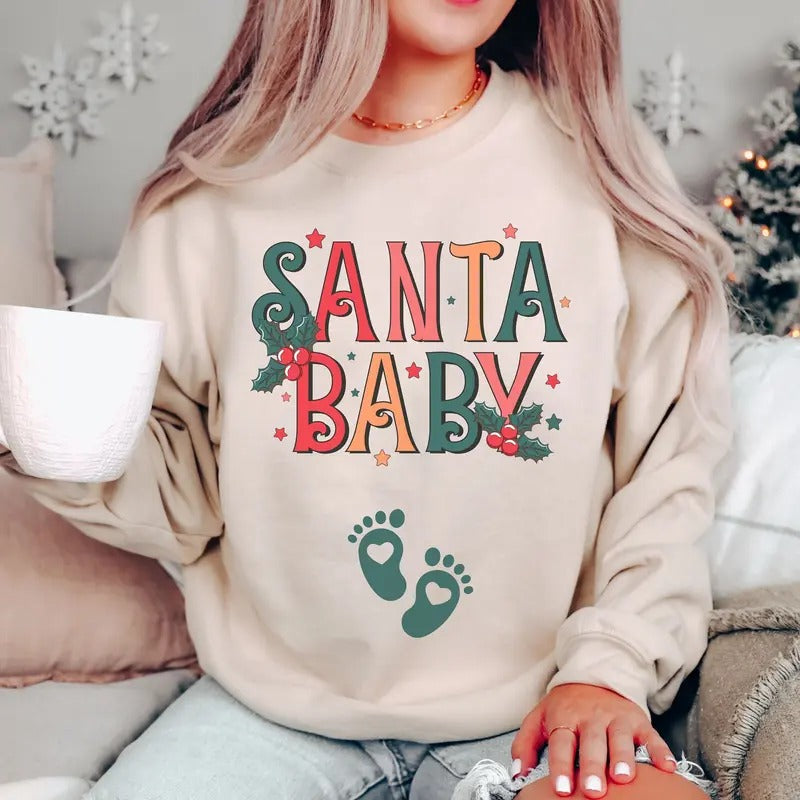 Santa Baby Sweatshirt, Christmas Pregnancy Announcement Sweatshirt, Pregnancy Announcement Shirt, Christmas Pregnancy...