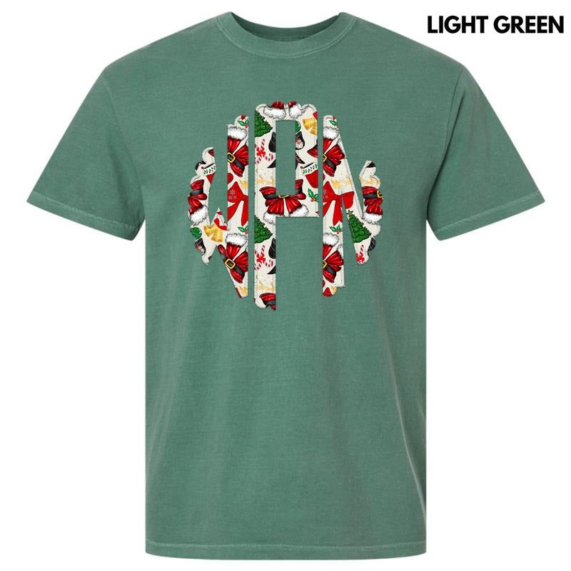 Santa Bow Monogram Comfort Colors 'NLB' T-Shirts, Hoodie, Sweatshirt