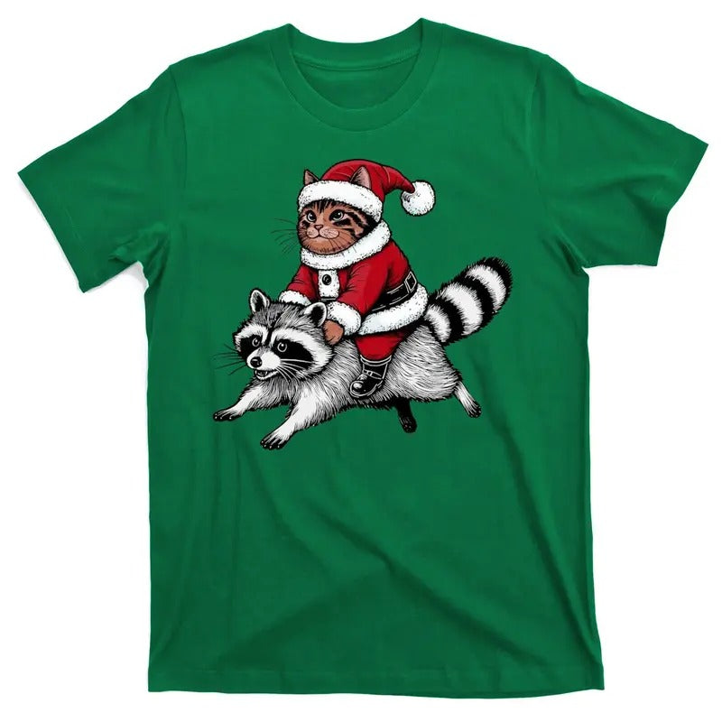 Santa Cat Raccoon Funny Christmas Animal Lover Fun T-Shirt for Men or Women Hoodie Sweatshirt | PrintMintTees.com