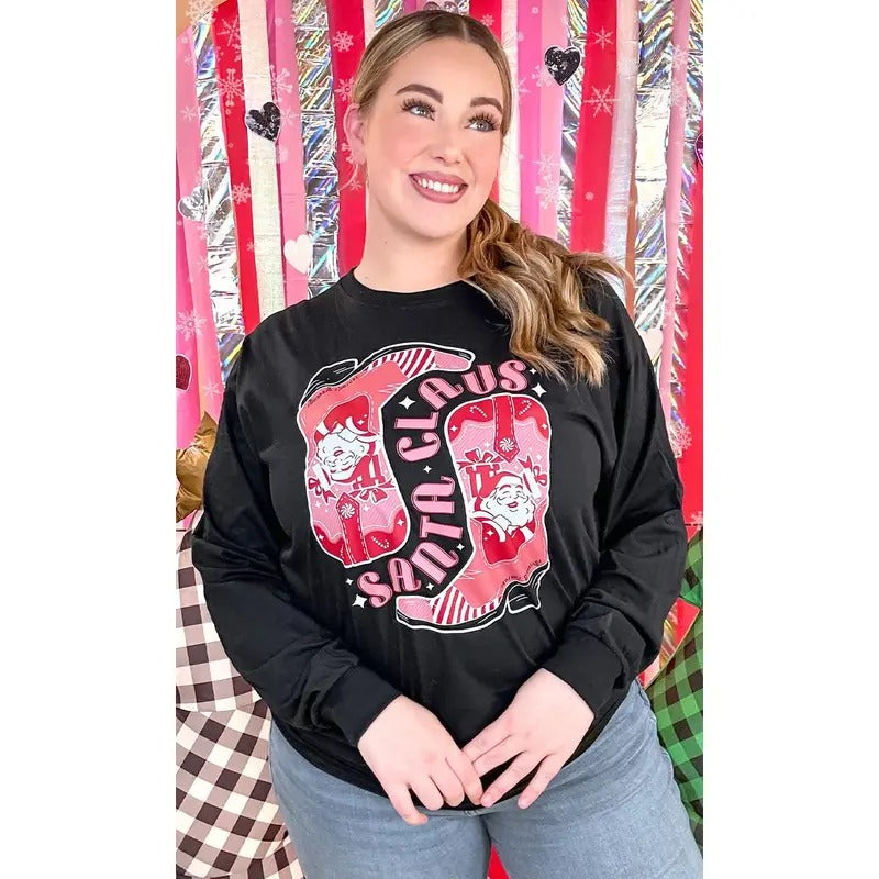 Santa Claus Boots Christmas Graphic Long Sleeve T-Shirt Hoodie Sweatshirt | PrintMintTees.com