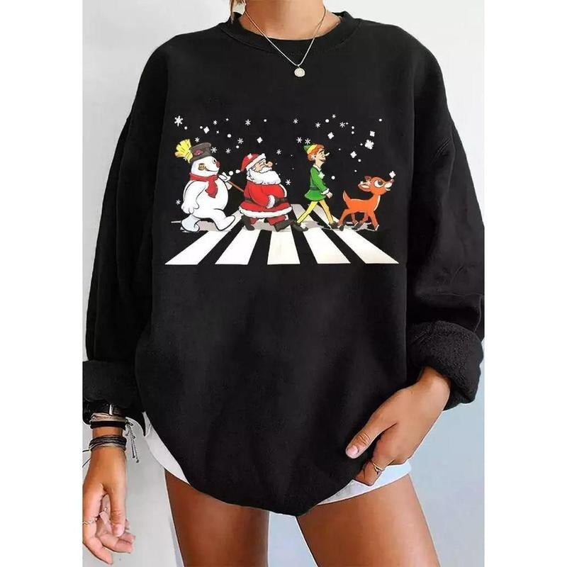 Santa Claus Snowman Reindeer Snowflake Sweatshirt - Black Shirt Hoodie | PrintMintTees.com