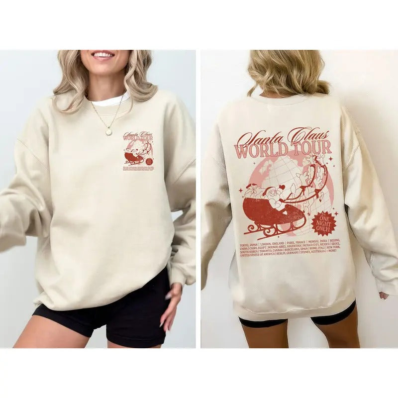 Santa Claus World Tour Red Sleigh Reindeer Magic Winter Xmas Crew Neck T-Shirts, Hoodie, Sweatshirt