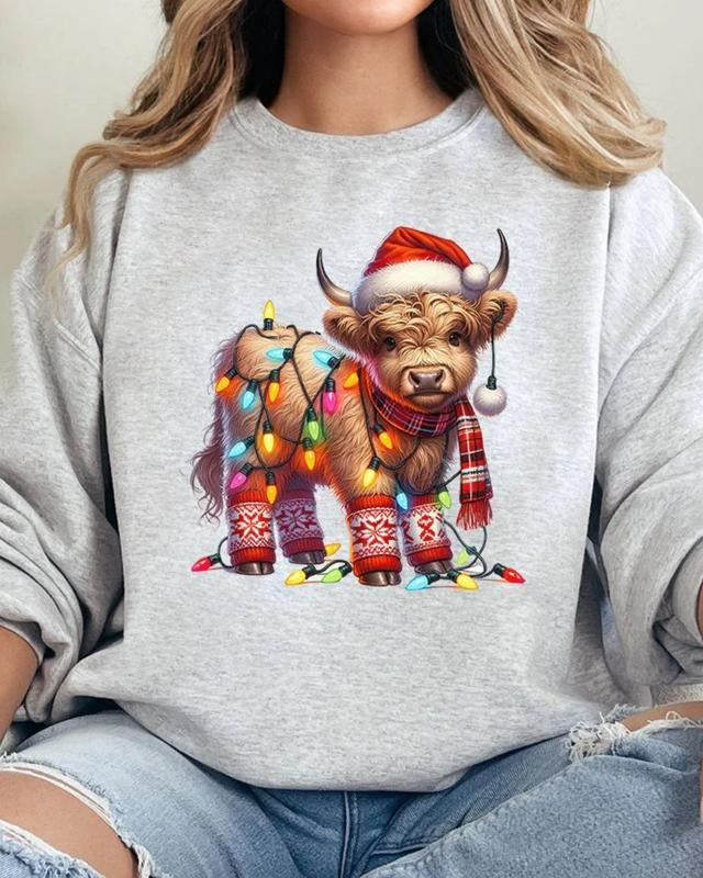 Santa Cow Twinklehoof Unisex NuBlend Crew Sweatshirt CHRISTMAS 2024 Shirt Hoodie | PrintMintTees.com