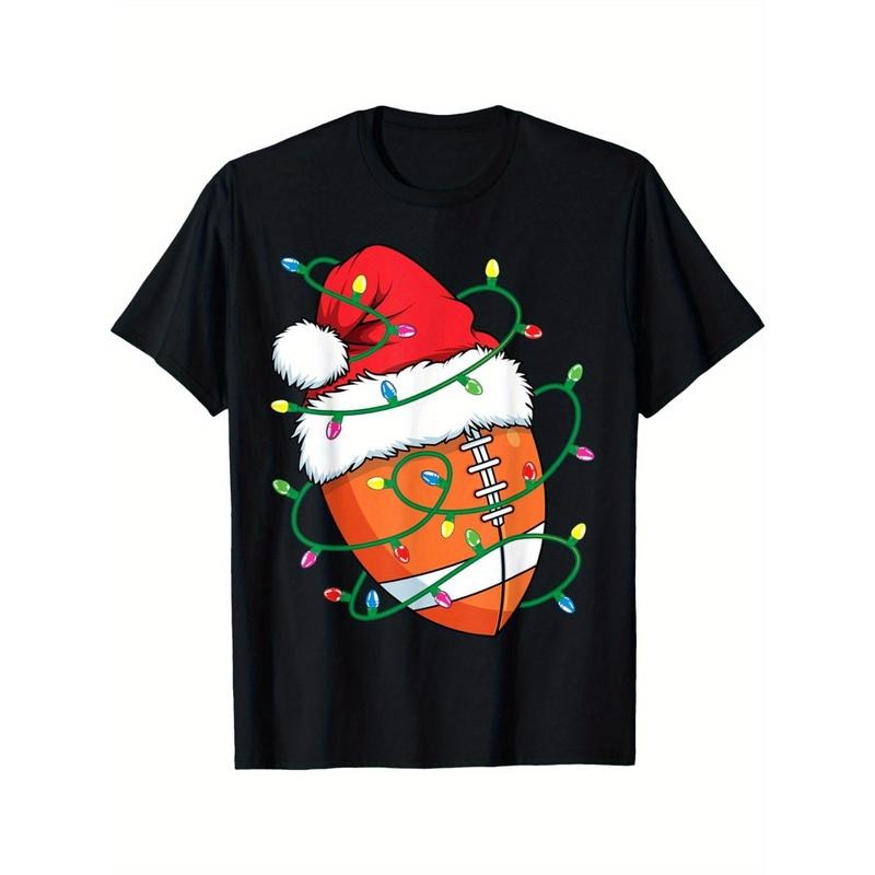 Santa Football Sports Ball Men Christmas Xmas Lights T-Shirt made in usa Hoodie Sweatshirt | PrintMintTees.com