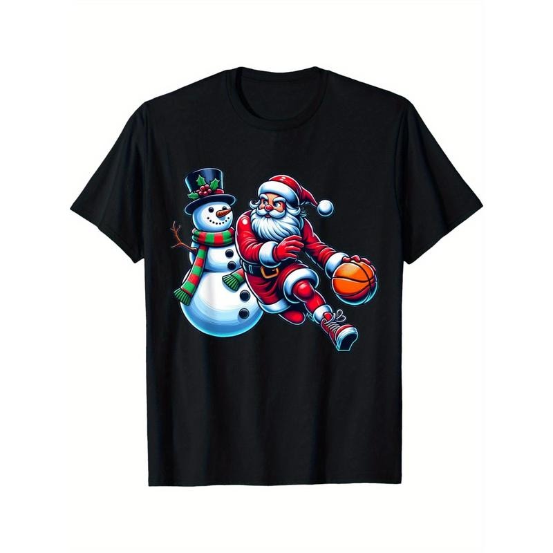 Santa Playing Basketball With A Snowman Christmas men's T-Shirt made in usa Hoodie Sweatshirt | PrintMintTees.com