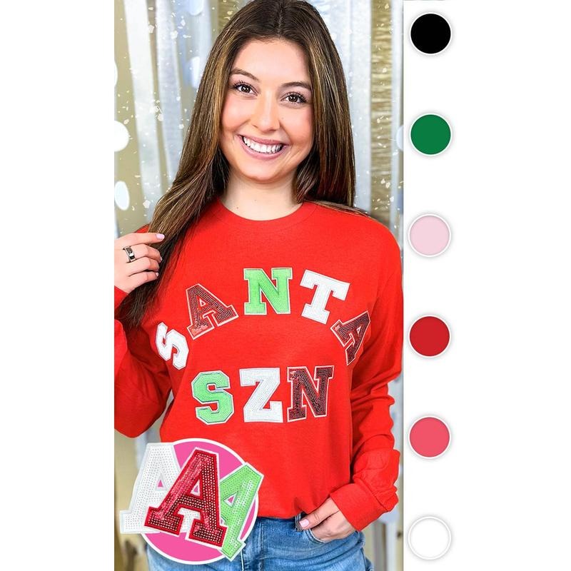 Santa Season Sequin Graphic Long Sleeve T-Shirt Hoodie Sweatshirt | PrintMintTees.com