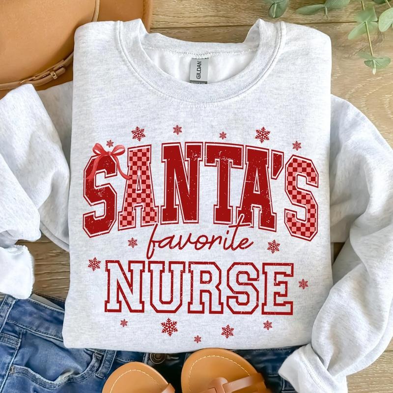 Santa's Favorite Nurse Shirt, Nurse Christmas Sweatshirt, Cute Christmas Gift for Nurse, Xmas RN Shirt Hoodie