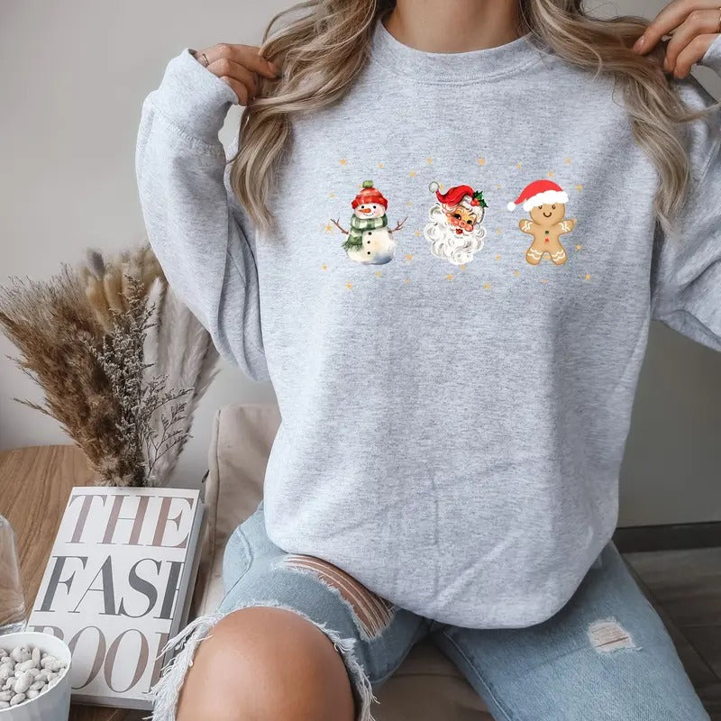 Santa Snowman Gingerbread Man Comfortable Soft Womenswear Casual Day Graphics T-Shirts, Hoodie, Sweatshirt