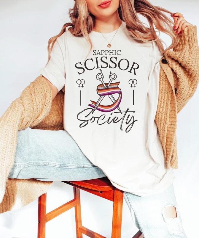 Sapphic scissor society shirt | lesbian scissor shirt | funny lesbian shirt | retro boho lesbian | femme lesbian | butch...