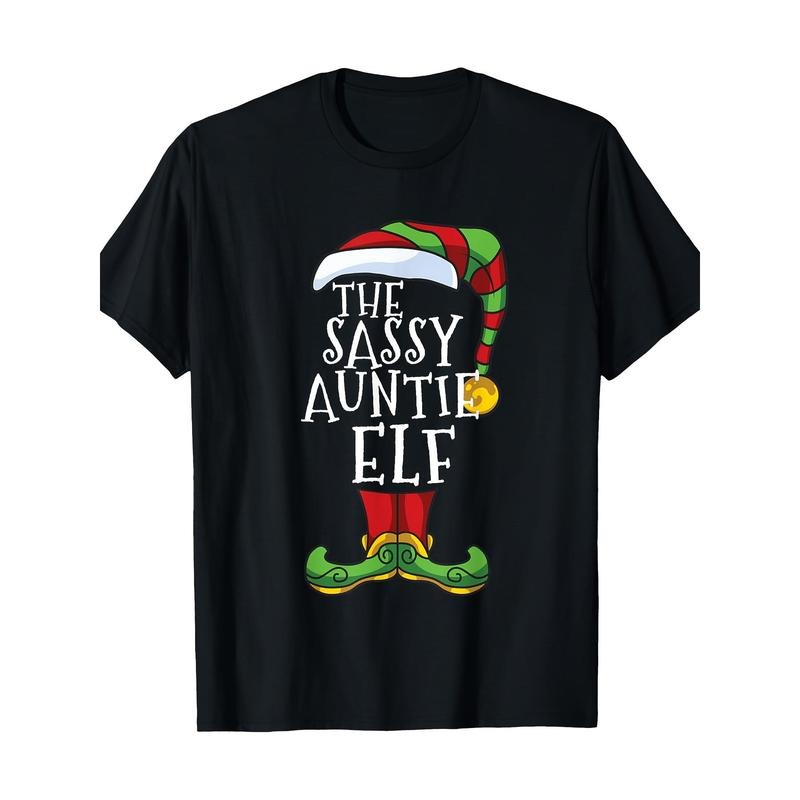 Sassy Auntie Elf Family Matching Christmas Group T-Shirt 100%cotton Made in USA Hoodie Sweatshirt | PrintMintTees.com