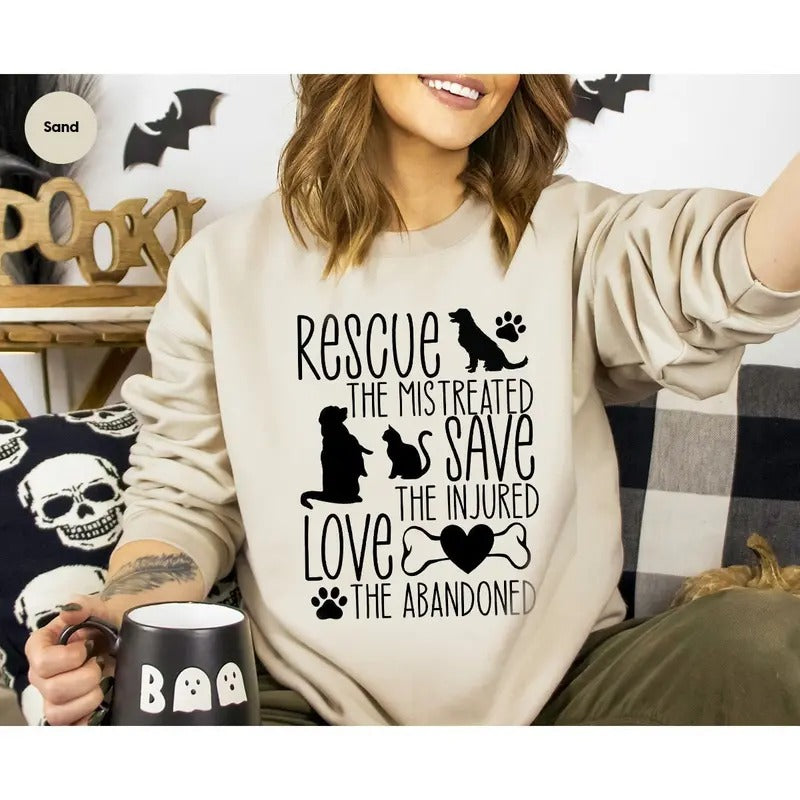 Save Animals Sweatshirt Animal Rescue Long Sleeve Shirts Animal Rights Hoodies Fur Mama Gifts Funny Pet Clothing Gift For...