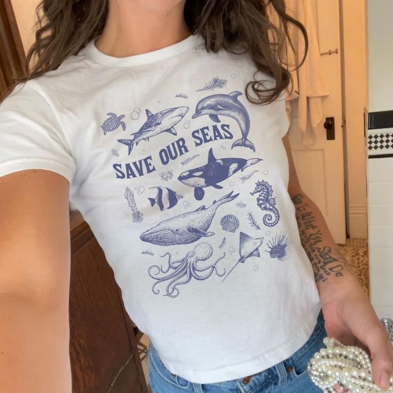 Save Our Seas Baby Tee, Sea Creatures Baby Tee, Ocean Graphic T-Shirt Hoodie Sweatshirt | PrintMintTees.com