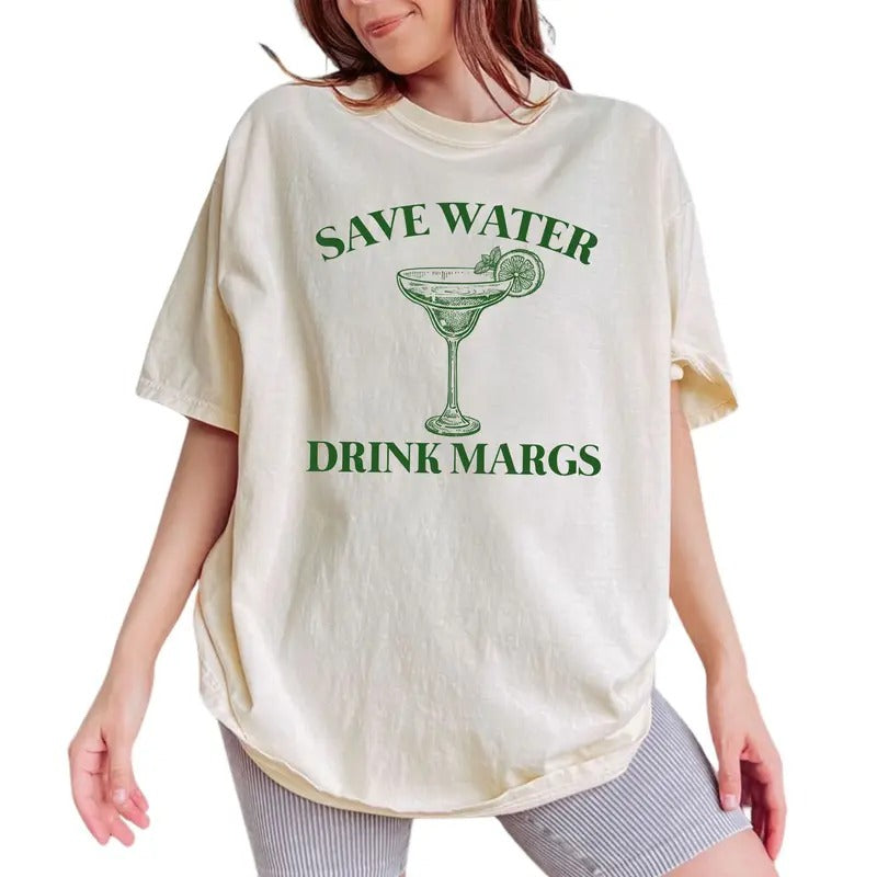 Save Water Drink Margs Shirt Margarita Bachelorette Funny Tequila Printed Bachelorette Shirt Summer Party Unhinged Shirt Summer Vacation Comfy Fabric Top Womenswear Cotton Fabric Relaxed Fit Chic T-Shirts, Hoodie, Sweatshirt