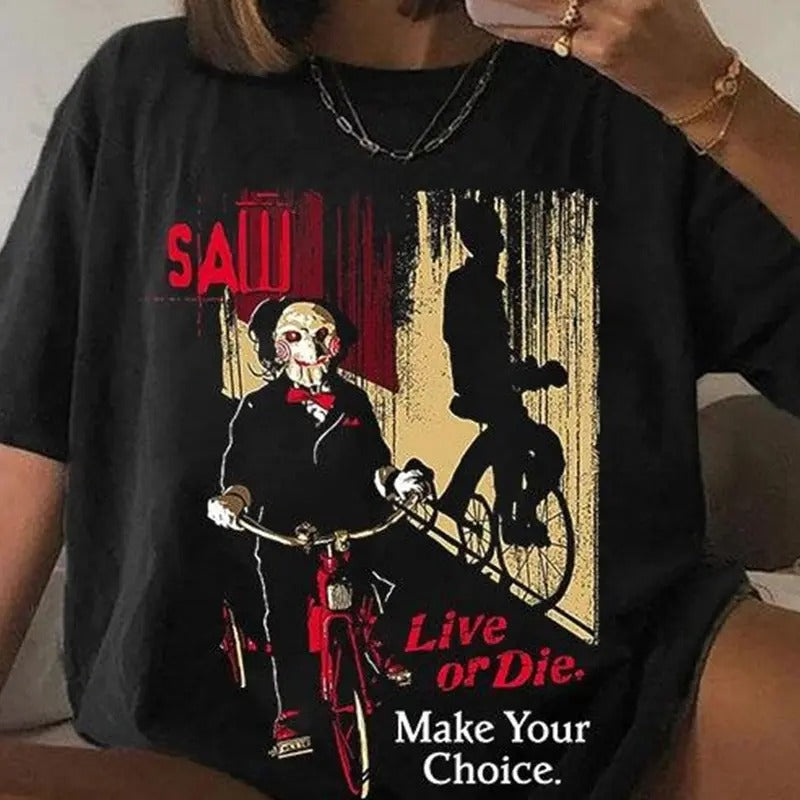 Saw  Movie Retro 90's T-Shirt, Movie Shirt, Saw Reverse Bear Trap Movie Promo Shirt, 90s Saw Movie T-Shirt. Hoodie Sweatshirt