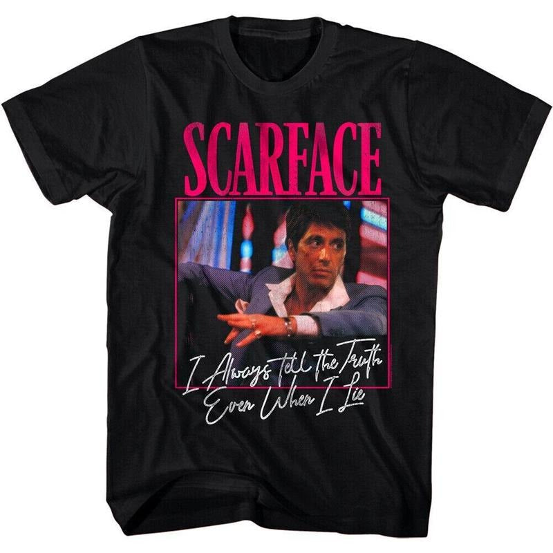 Scarface Tell The Truth Men's T-shirt Even When I Lie Tony Montana Quote, Rock Fan Gift, Graphic tee, Fashion Cotton,...