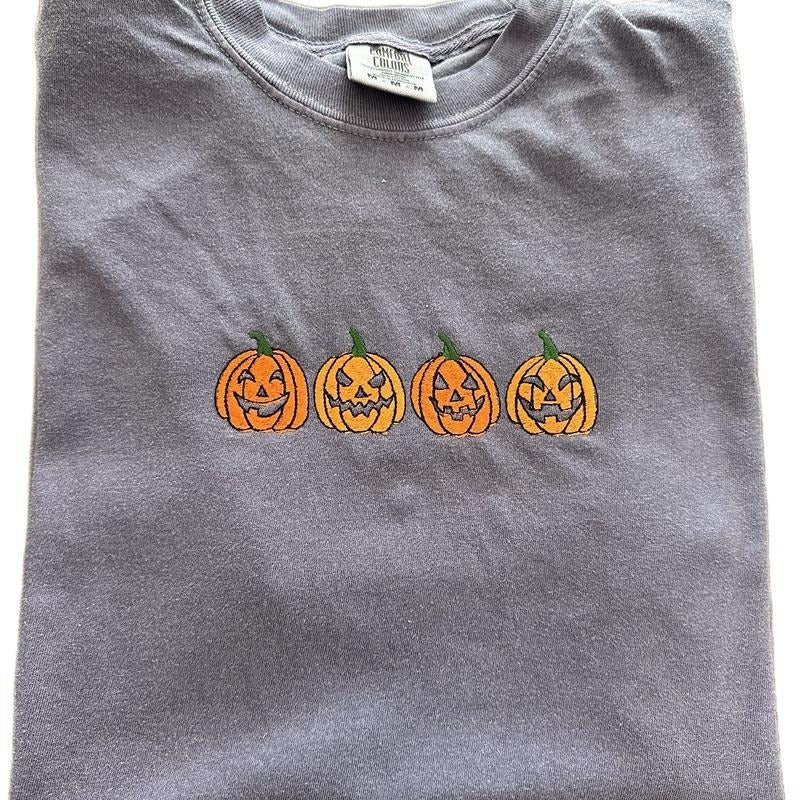 Scary Pumpkin Halloween Embroidered Comfort colors Tee shirt Cute Hoodie, Sweatshirt | PrintMintTees.com