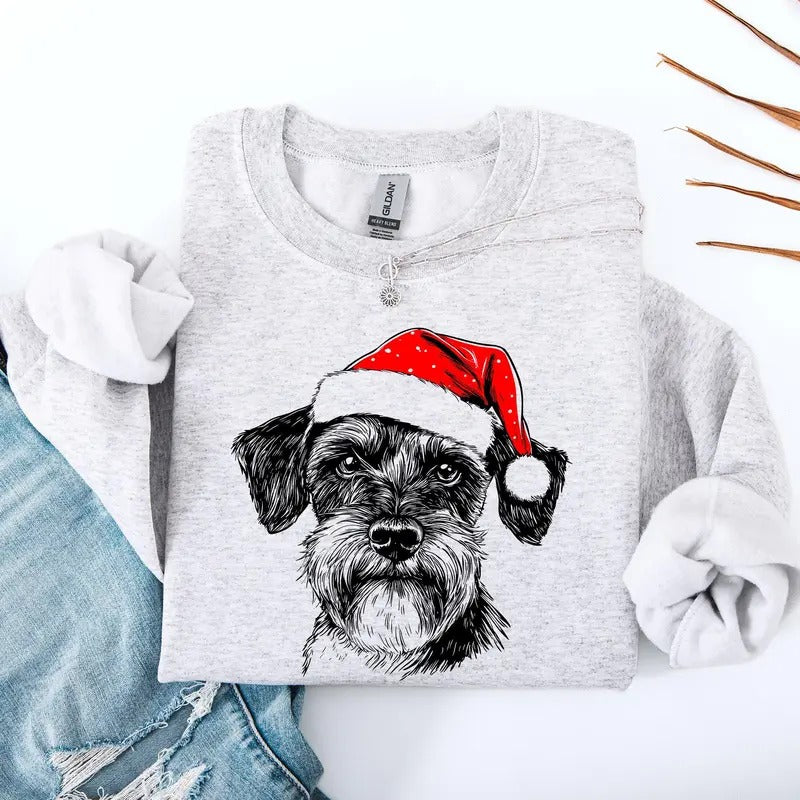 Schnauzer, Santa, Dog, Christmas, Dog Lover, Pet Sweatshirt, Crew Neck, Women's, Crewneck Shirt Hoodie | PrintMintTees.com