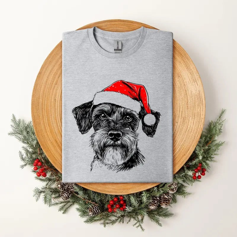 Schnauzer, Santa, Dog, Christmas, Dog Lover, Pet T-Shirt, Soft Style Tee, Women's Graphic Tshirt Hoodie Sweatshirt