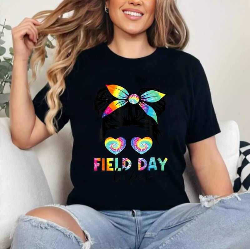 School Field Day Fun Tie Dye Field Day 2025 Cotton 100% Top Womenswear T-Shirts, Hoodie, Sweatshirt