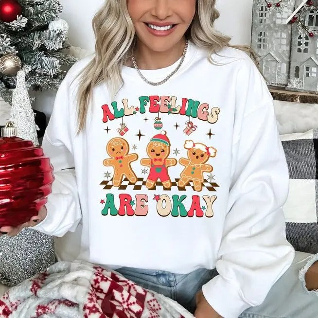 School Psychologist Christmas Sweatshirt, All Feelings Are Okay, Christmas School Psych, Christmas Mental Health...