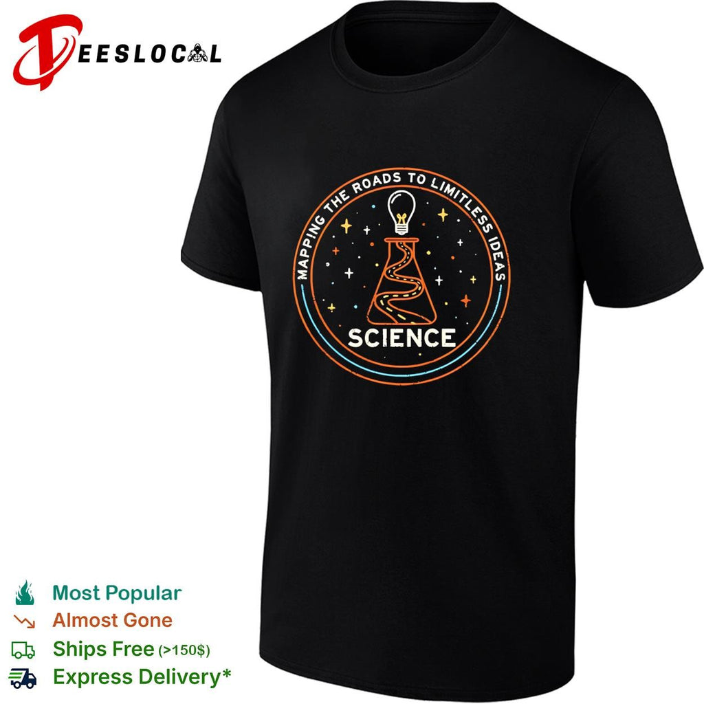 Science discovery road flask mapping the roads to limitless ideas shirt