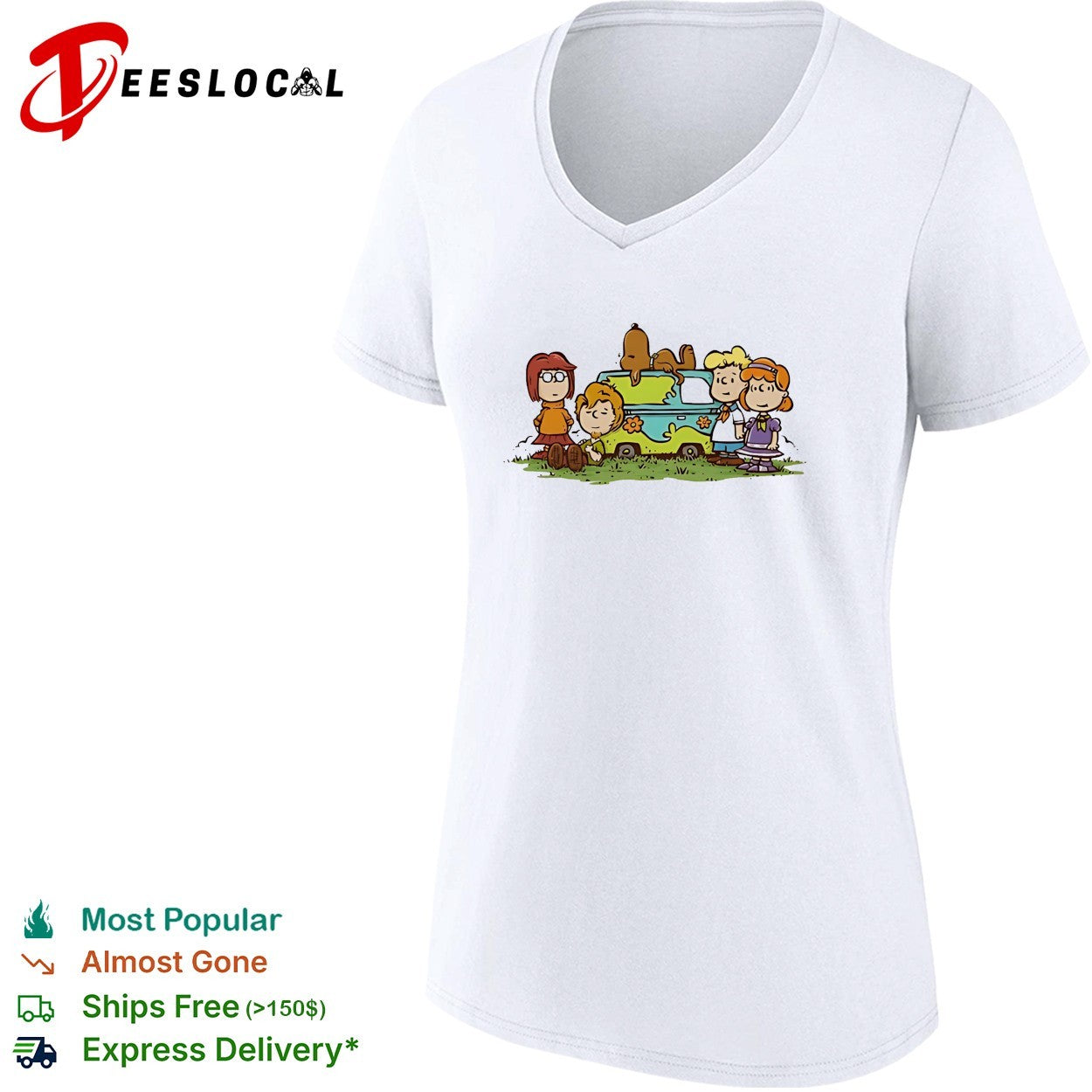 Scooby Doo Peanuts Gang mashup Mystery Machine mystery inc characters kids shirt