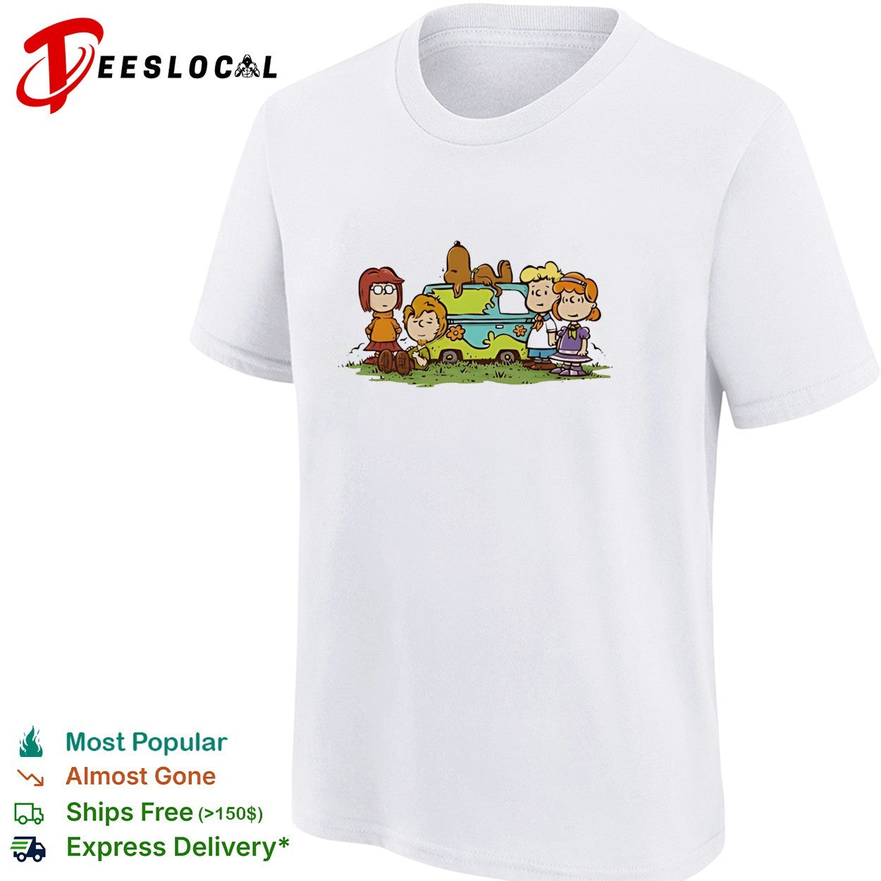 Scooby Doo Peanuts Gang mashup Mystery Machine mystery inc characters kids shirt