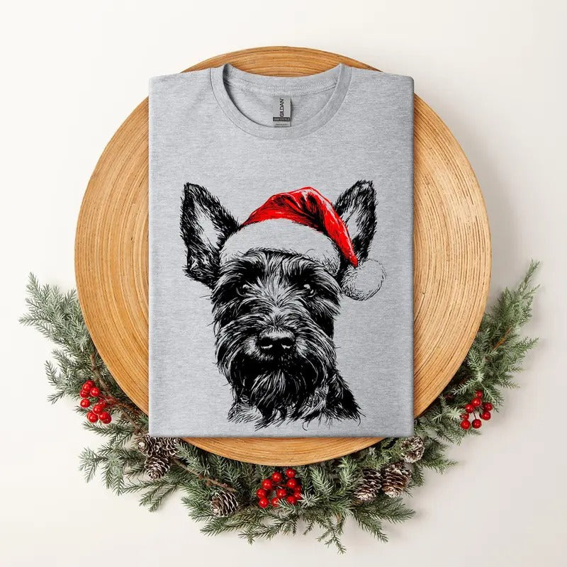 Scottish Terrier, Santa, Scotty Dog, Christmas, Dog Lover, Pet T-Shirt, Soft Style Tee, Women's Graphic Tshirt Hoodie,...