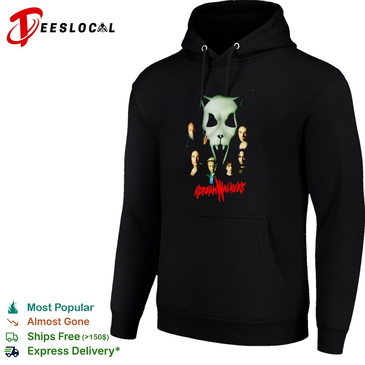 Screamwalkers movie cast ensemble with giant mask horror graphic shirt