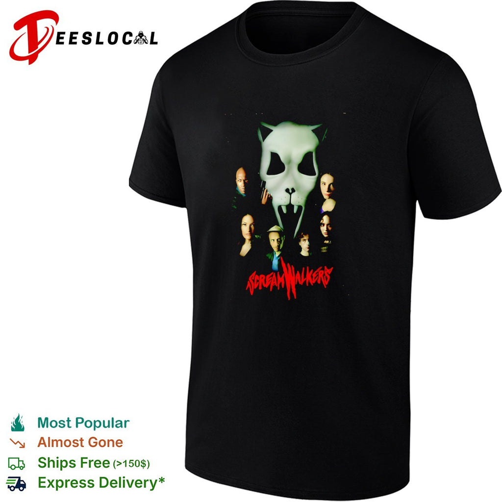 Screamwalkers movie cast ensemble with giant mask horror graphic shirt