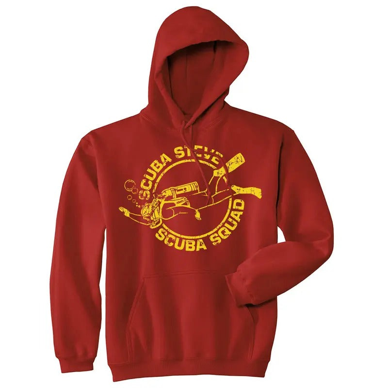 Scuba Steve Scuba Squad Sweatshirt Funny Diving Hoodie Funny Hoodies Funny Movie Pullover Novelty Sweatshirt Red