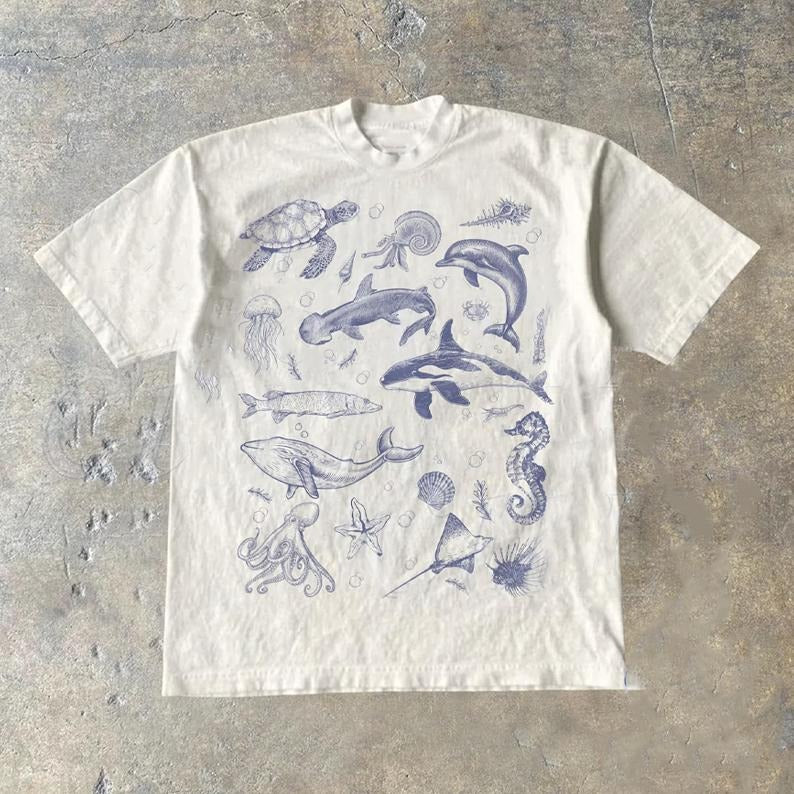 Sea Animal 90s Retro Tshirt, Ocean Nature Shirt, Sealife, Ocean, Whale, Orca, Turtle, Dolphin Shit, Unisex Adult Tee,...