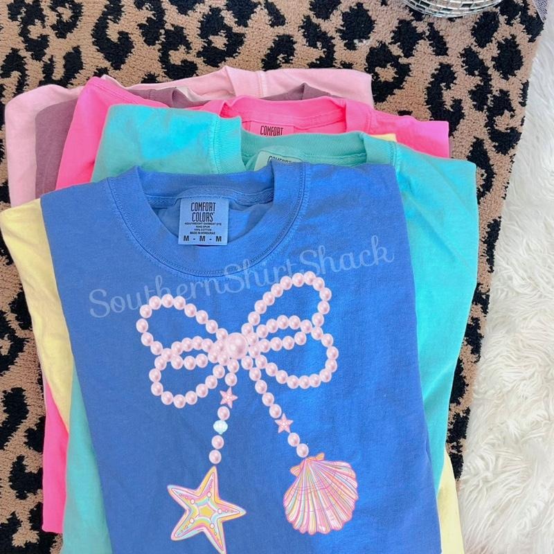 Seashell Pearly Bow t shirt  | Flo Blue comfort colors t shirt | Summer t shirt Hoodie Sweatshirt | PrintMintTees.com