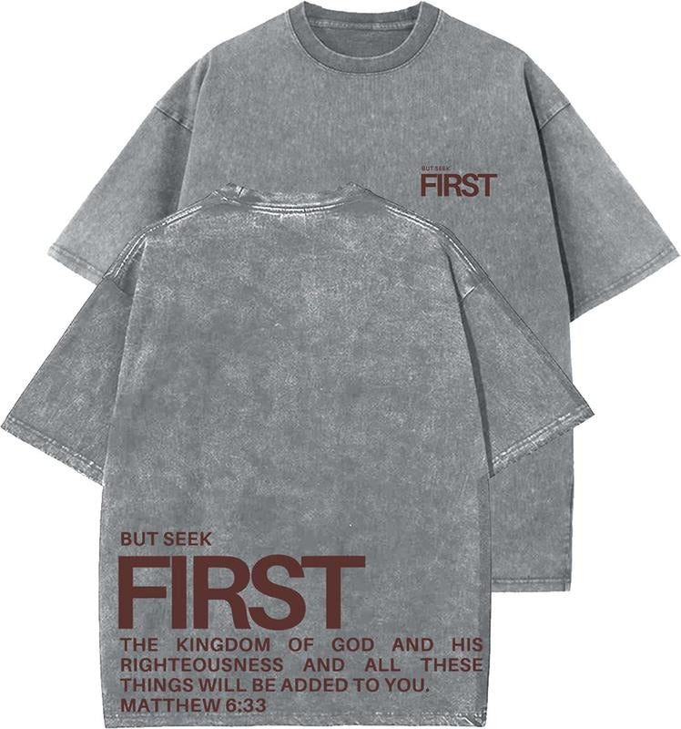 Seek First His Kingdom Unisex Washed T-Shirt, Christian Tshirts, Vintage 90s Graphic Tee, Gift Top Womenswear Cotton...