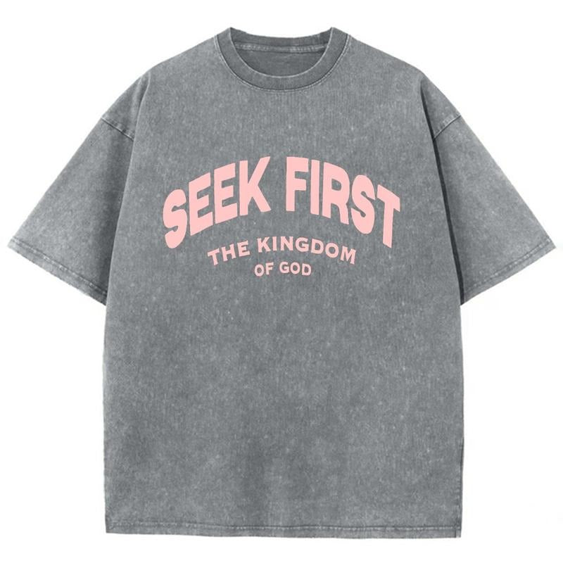 Seek First Washed Washed Christian Christian Jesus Shirts Vintage 90s Cotton Top Womenswear Mineral Color Shirt Hoodie Sweatshirt