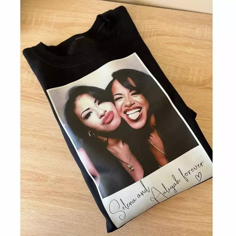 Selen@ & Aal!yah Forever Photo Tee, Gift For Fan Black Unisex Tshirt Cotton Hoodie Sweatshirt | PrintMintTees.com