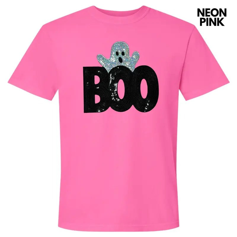 Sequin Boo Ghost Patch Comfort Colors Shirt Hoodie Sweatshirt